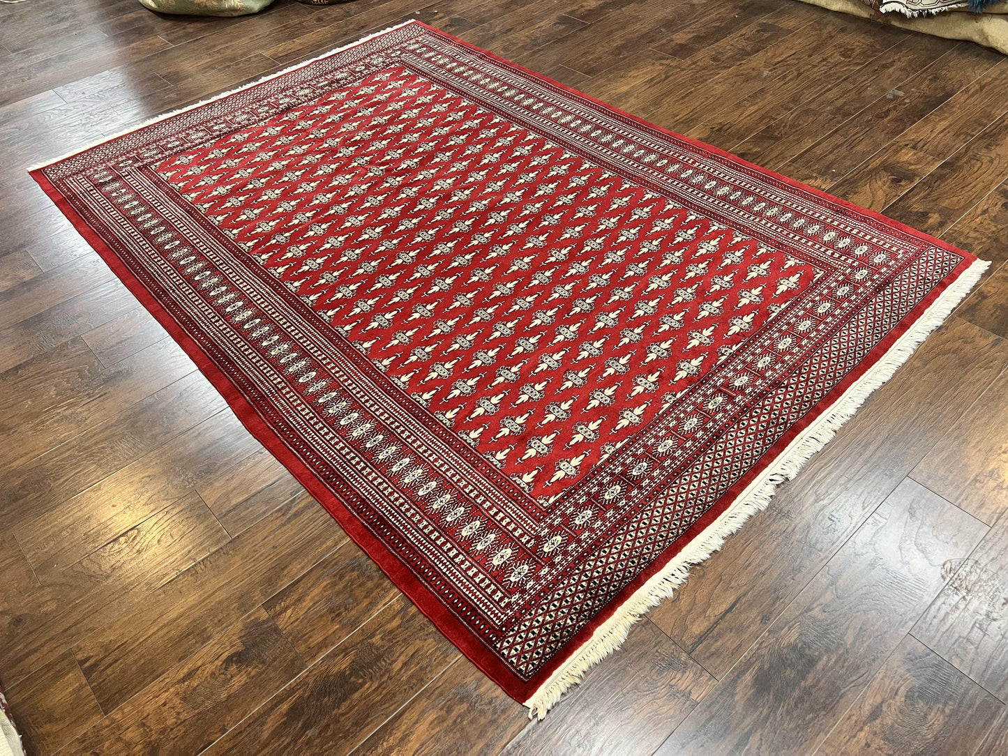Pakistani Turkoman Bokhara Rug 6x9, Fine Wool Vintage Hand Knotted Handmade Yamud Oriental Carpet 6 x 9, Red Turkoman Rug, Tribal Rug