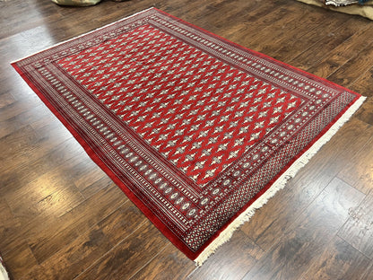 Pakistani Turkoman Bokhara Rug 6x9, Fine Wool Vintage Hand Knotted Handmade Yamud Oriental Carpet 6 x 9, Red Turkoman Rug, Tribal Rug