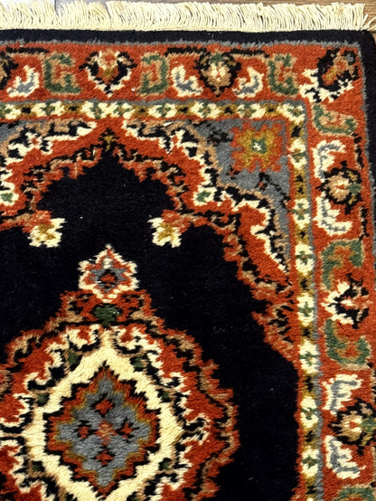 Indo Persian Wool Rug 2x3 Navy Terracotta