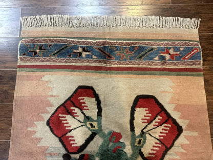 Turkish Kilim Rug 2.5 x 4.7 Flatweave Bohemian Wall Hanging Tapestry