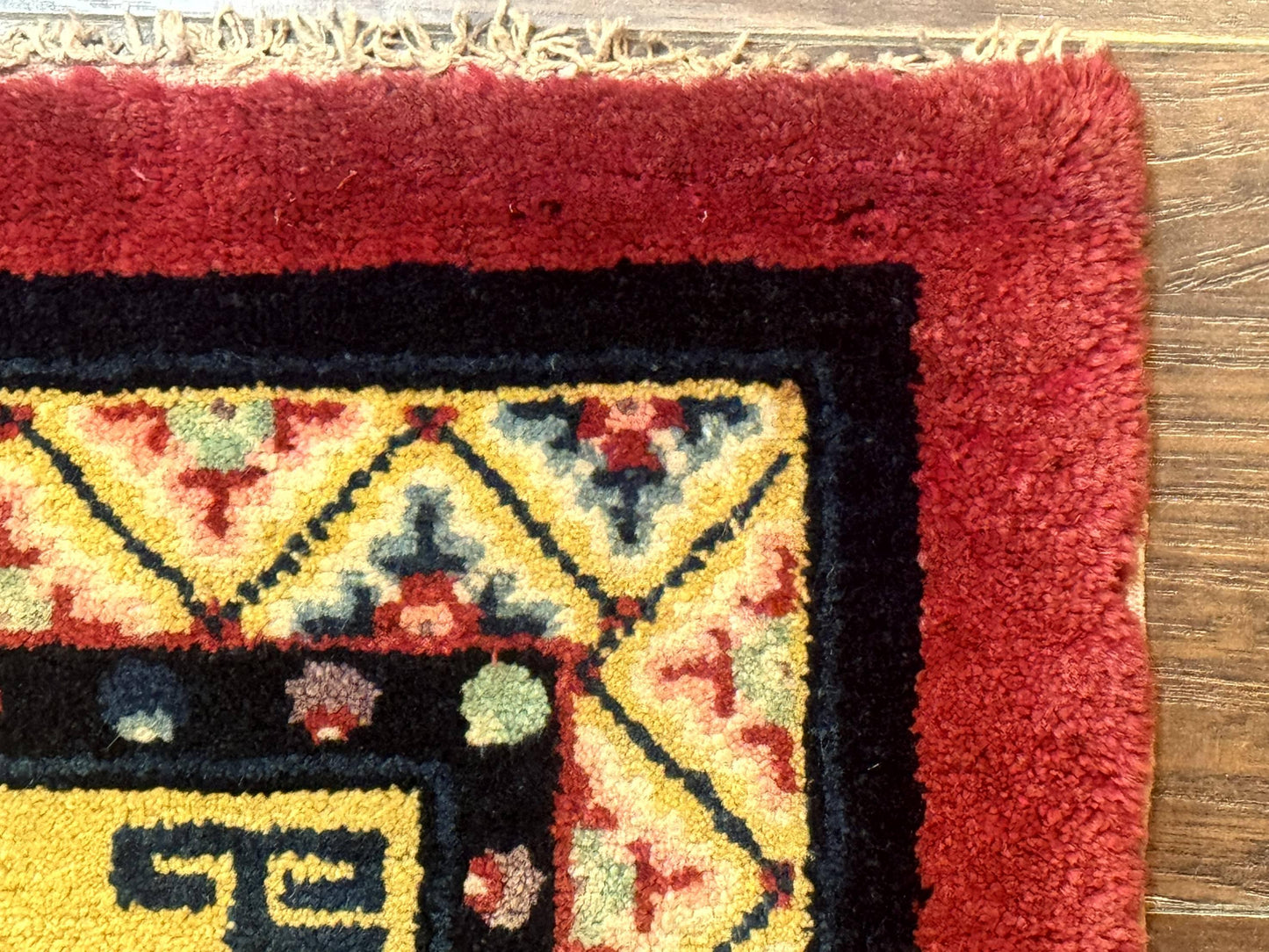 Antique Chinese Wool Rug Square 2x2 Hand Knotted Handmade Area Rug