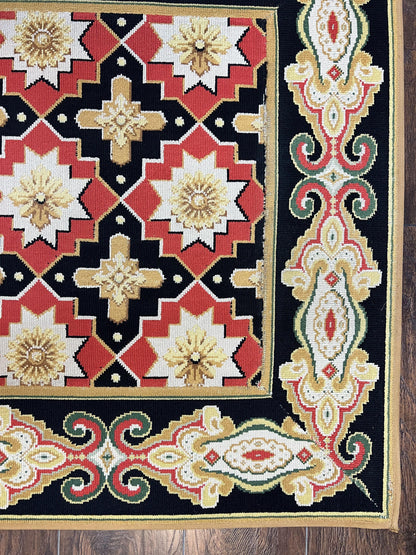 Vintage Runner Rug Long Hallway Wool Panel Design Red Black Ivory Tan European Style