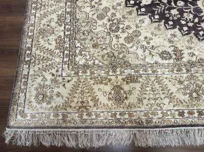 Indian Kashmiri Silk Rug 10x14, Floral Medallion