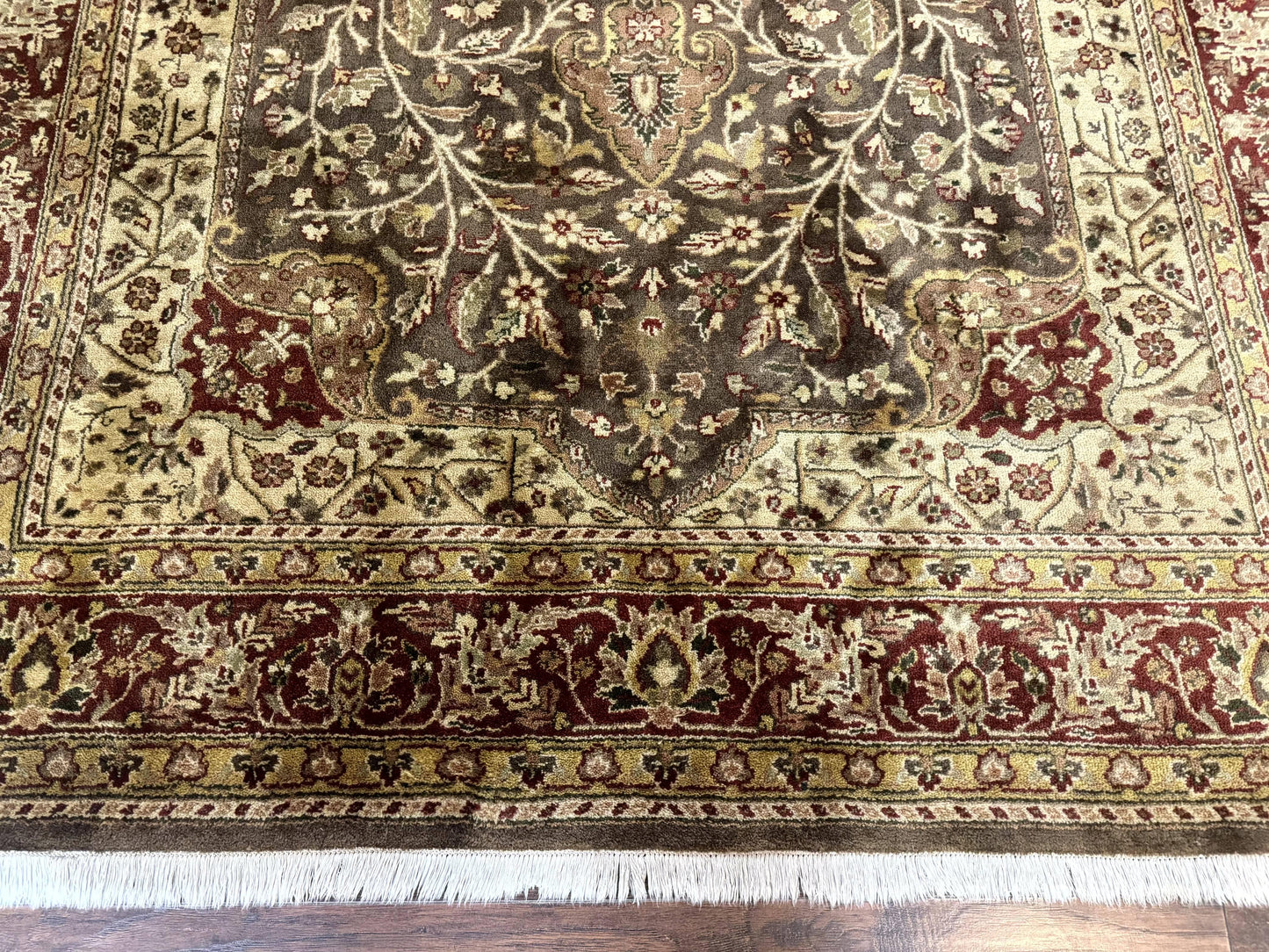 Indo Persian Rug 6x9 Handmade Wool Vintage Floral Cross Pattern