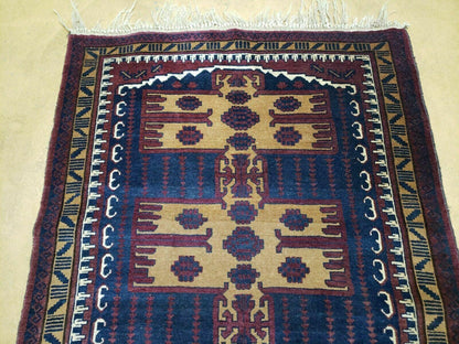 Vintage Balouchi Rug Tribal Wool 3x4 Handmade Natural Dyes