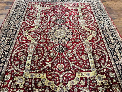 Indo Persian Rug 8x10 Red Vintage Wool Traditional Floral Handmade Carpet