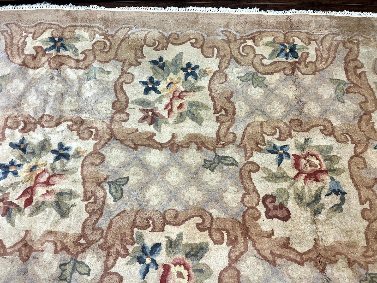 Indo Chinese Aubusson Wool Rug 11x16, Palace Sized Carpet, Oversized Handmade Vintage Rug, European Design