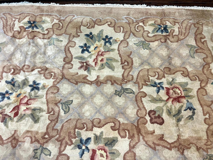 Indo Chinese Aubusson Wool Rug 11x16, Palace Sized Carpet, Oversized Handmade Vintage Rug, European Design