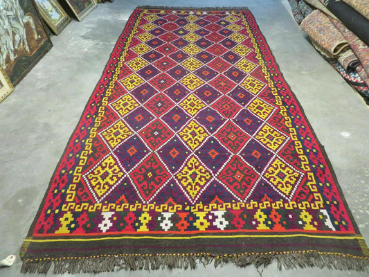 Antique Turkish Kilim Flat Weave Wool Rug 6 X 13 Veg Dye Handmade Vintage