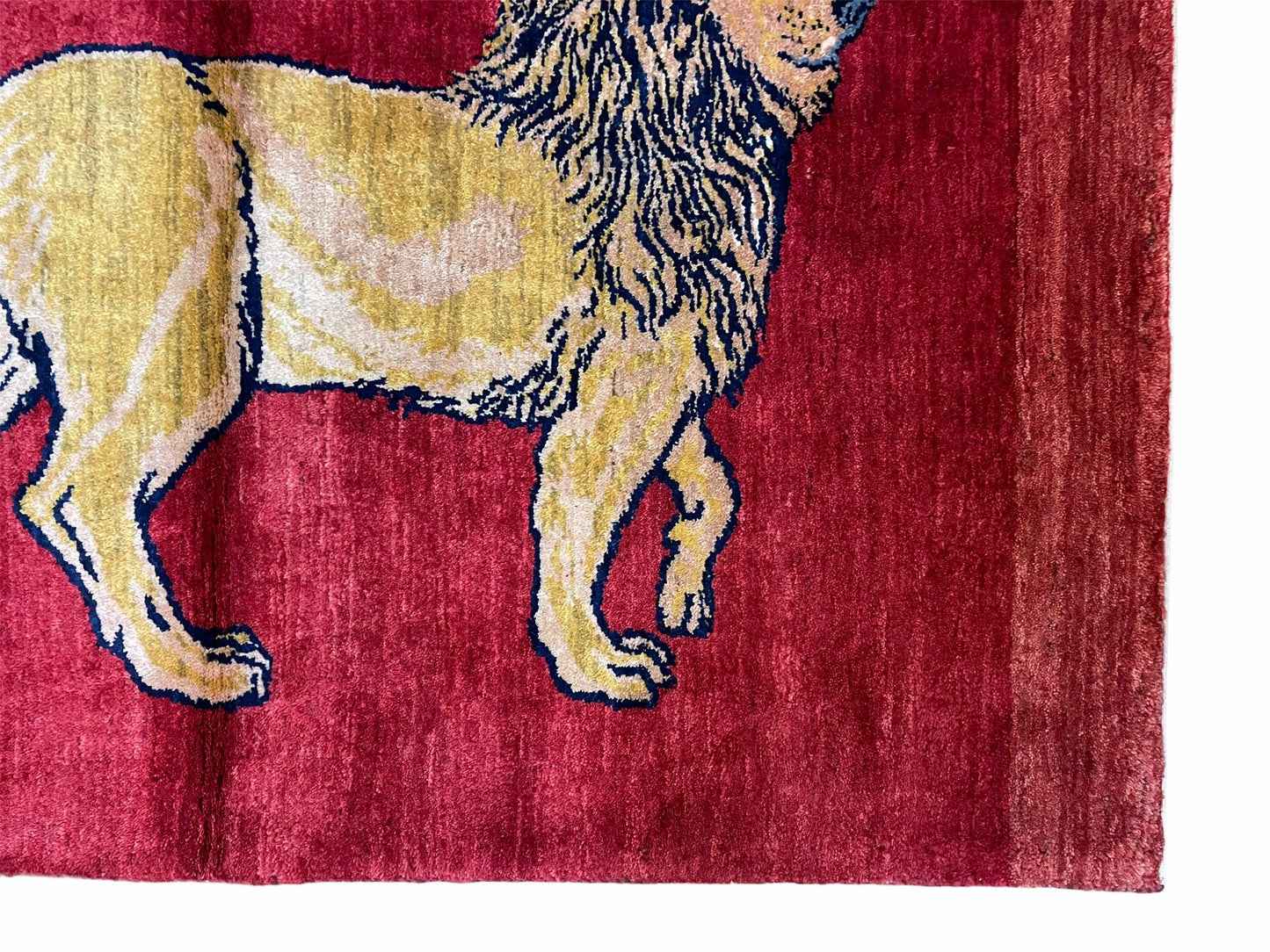 Handmade Wool Rug 3x5 Hand Knotted Pictorial Lion Rug With Red Organic Dyes