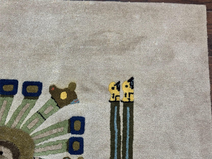 South American Rug 6x7, Unique Native American Design, Ivory, Ecuador Rug, Handmade Wool