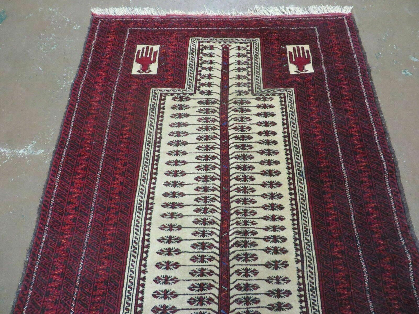 Antique Turkoman Balouchi Khamseh Prayer Rug Hand Knotted 3x5 Wool
