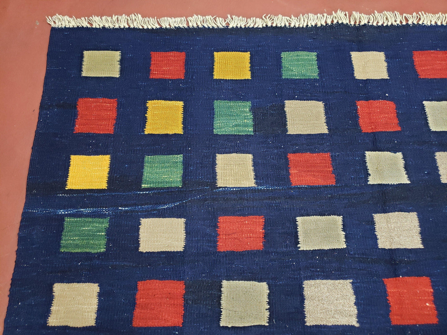 Turkish Kilim Rug Checkerboard Area Rug 5x7 6x8 Multicolor Playroom