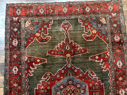 Antique Persian Tribal Rug 5x7 Geometric Wool Carpet Kurdish Senneh Rug