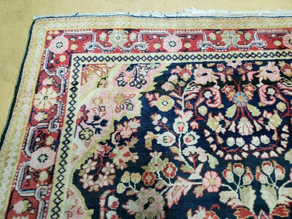 Antique Handmade India Floral Oriental Wool Rug 4x6 Full Pile Blue