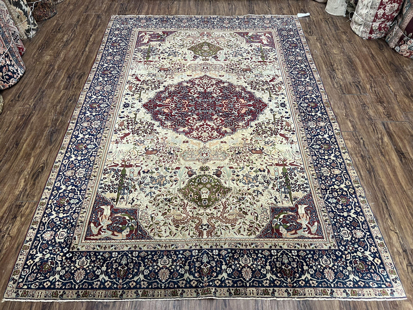 Antique Indian Agra Rug Rare Early 20th Century Hand Knotted Wool Collectible Oriental Carpet