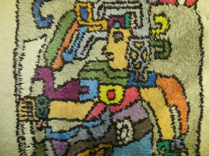 Hand Knotted Wool Rug Vintage Prince Motif Tribal Nomadic Shag 4 By 7