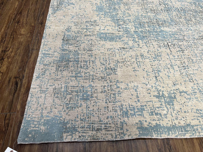 Modern Tibetan Rug 5x8 Ft Light Blue and Gray Wool Handmade Nepal Rug with Raised Pattern
