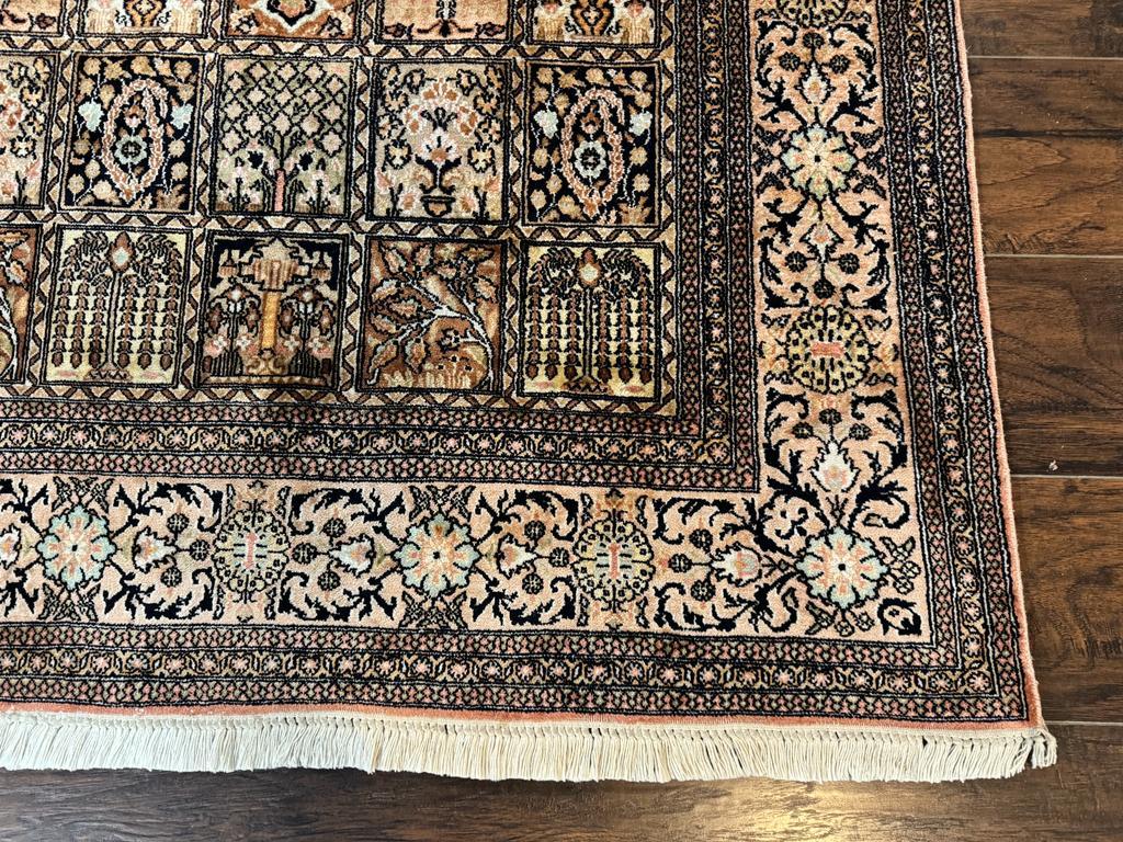 Indian Kashmiri Silk Rug 4x6, Panel Design, Multicolor, Fine