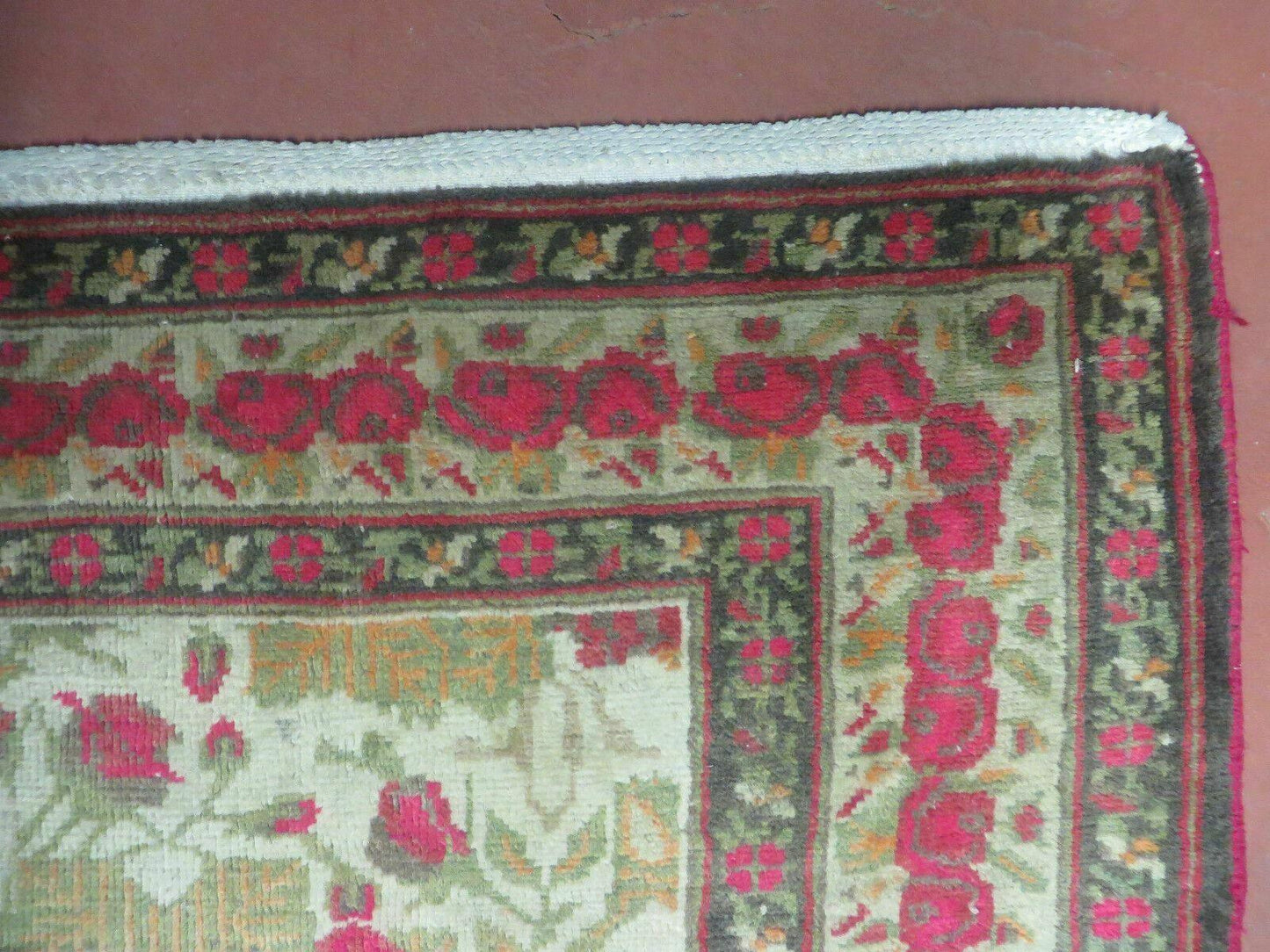 Antique Handmade India Floral Wool Rug 5x6 Roses And Traditional Oriental Design