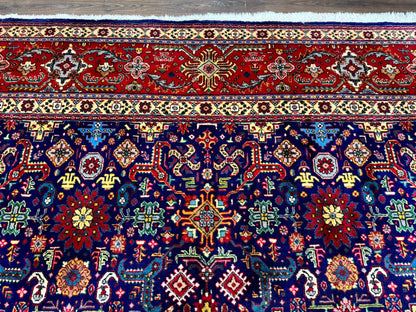 Large Persian Tabriz Rug 10x16 Navy Blue And Red Allover Pattern Hand Knotted Wool Carpet