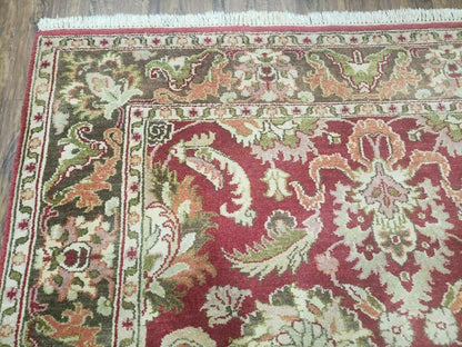 Indo Persian Rug 6x9, Hand Knotted Vintage Indian Sultanabad Agra Wool Rug, Handmade Oriental Carpet 6 x 9, Red Large Floral Design