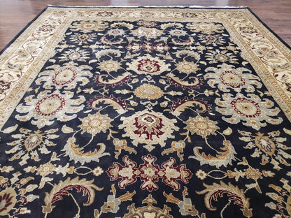 Indo Mahal Rug 8x12 Handmade Wool Area Rug With Black Floral Oriental For Dining Room