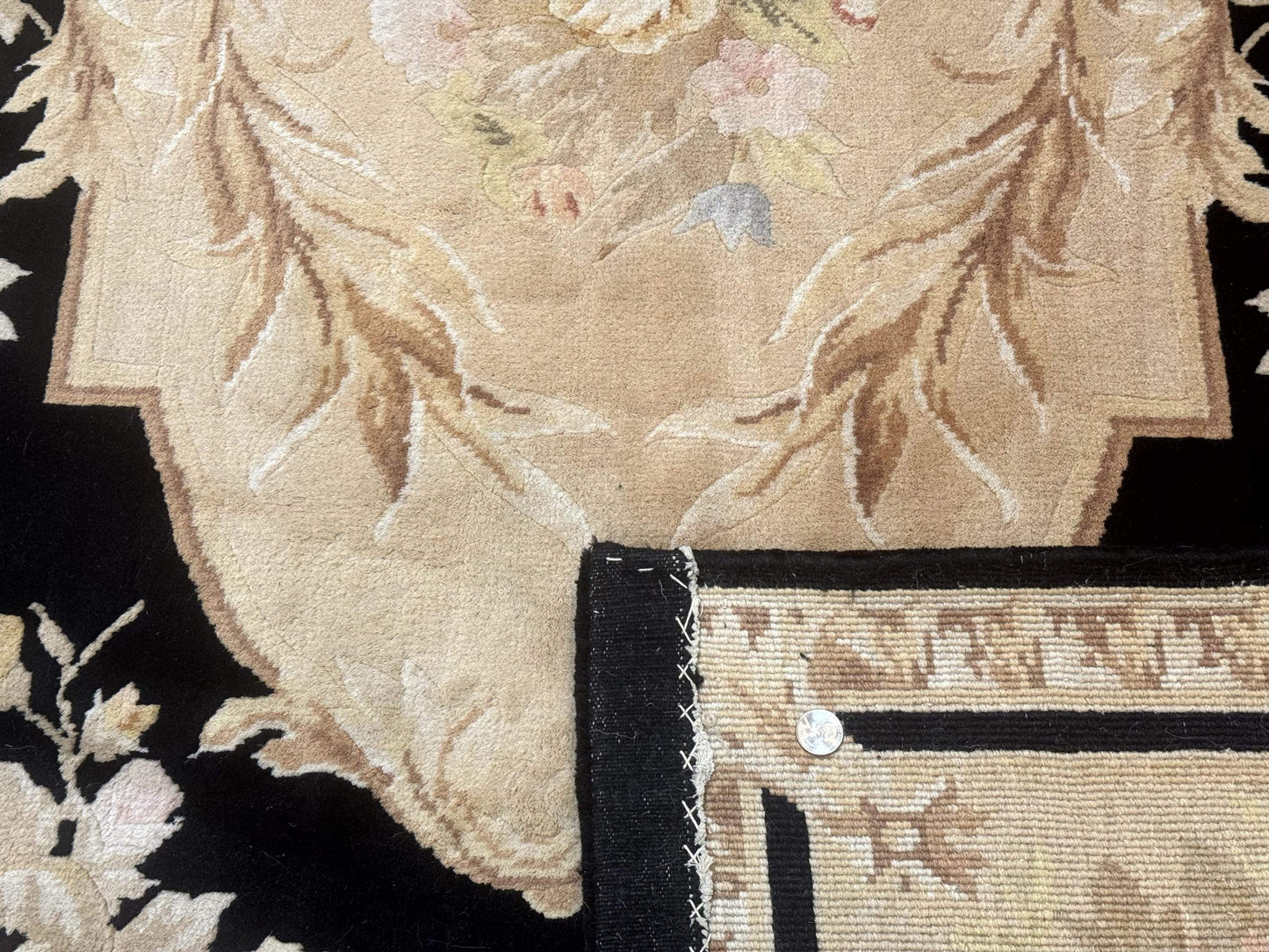 Aubusson Rug Chinese Wool 6x9 Black Floral Elegant Hand Knotted