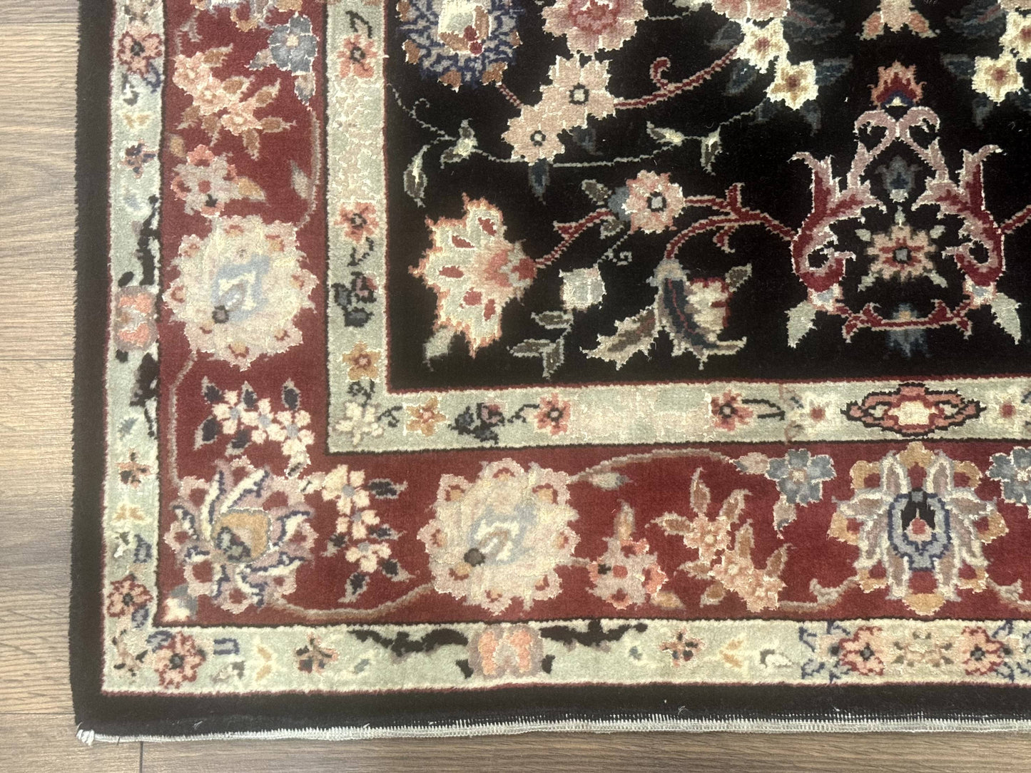 Black Sino Persian Rug 3x5, Wool with Silk Highlights, Floral, Fine 170 KPSI