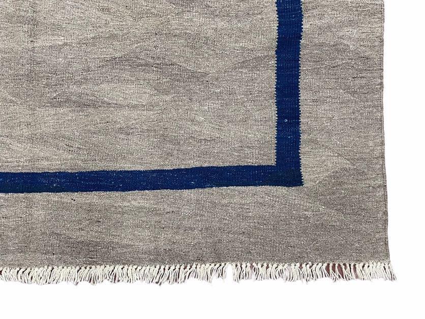 Turkish Kilim Rug Geometric Wool Handcrafted 5 Feet 7 Inches By 7 Feet 9 Inches Gray Blue