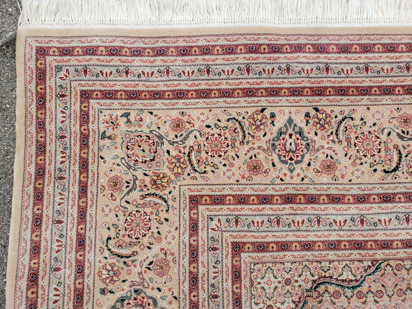 Stunning Oversized Sino Persian Oriental Rug 12x15, Hand Knotted Wool & Silk Palace Sized Carpet, Mahi Pattern, Very Fine, Peach Beige, Wow