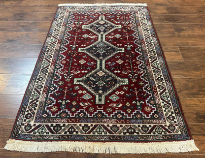 Persian Afshar Rug 4x5 Red Navy Geometric Tribal Wool Carpet