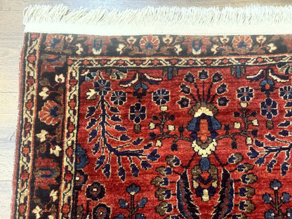 Persian Sarouk Rug Small Red Floral Antique 2 Ft 7 In By 4 Ft 9 In