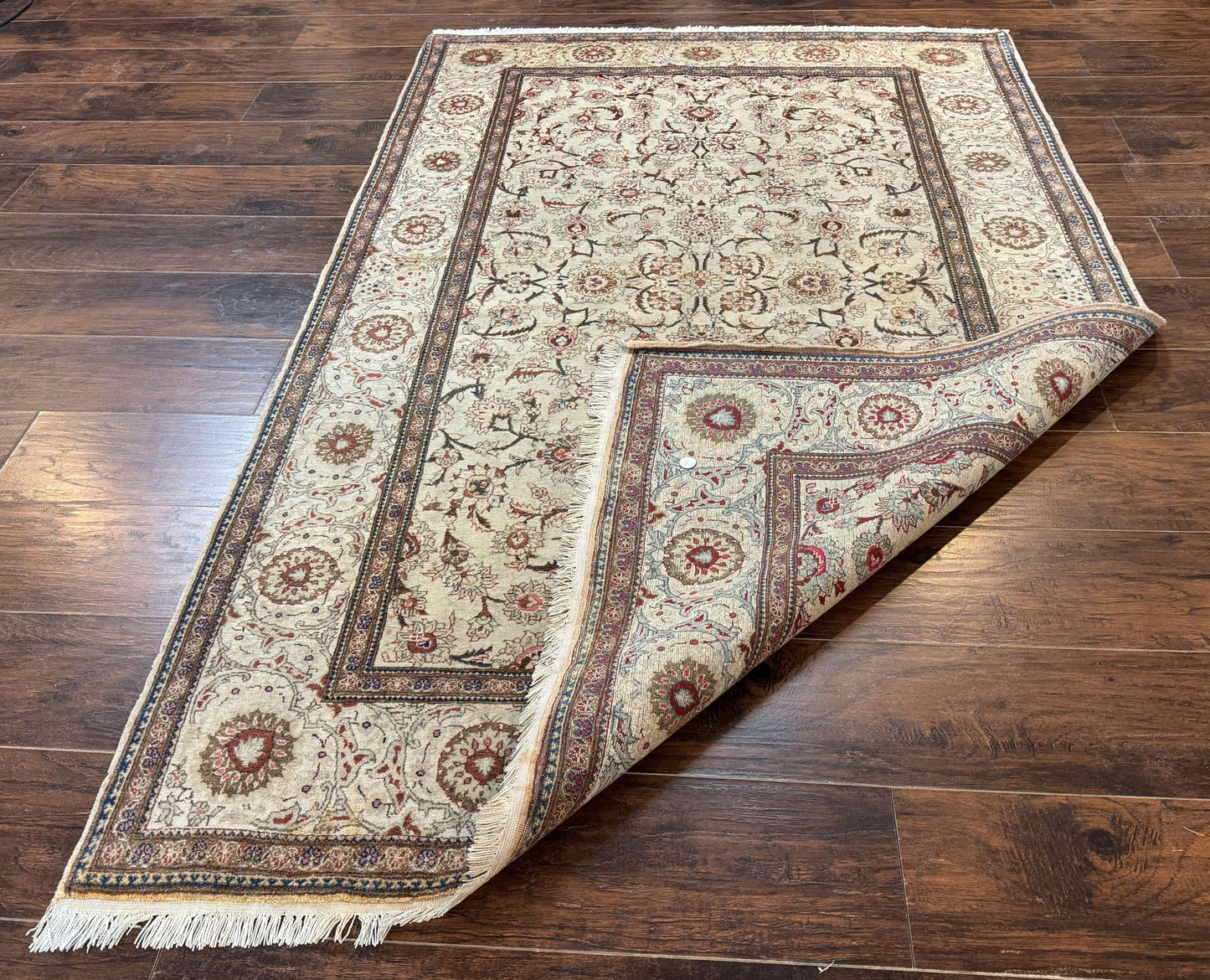 Persian Kashan Rug 5x7, Beige, Fine 250 KPSI