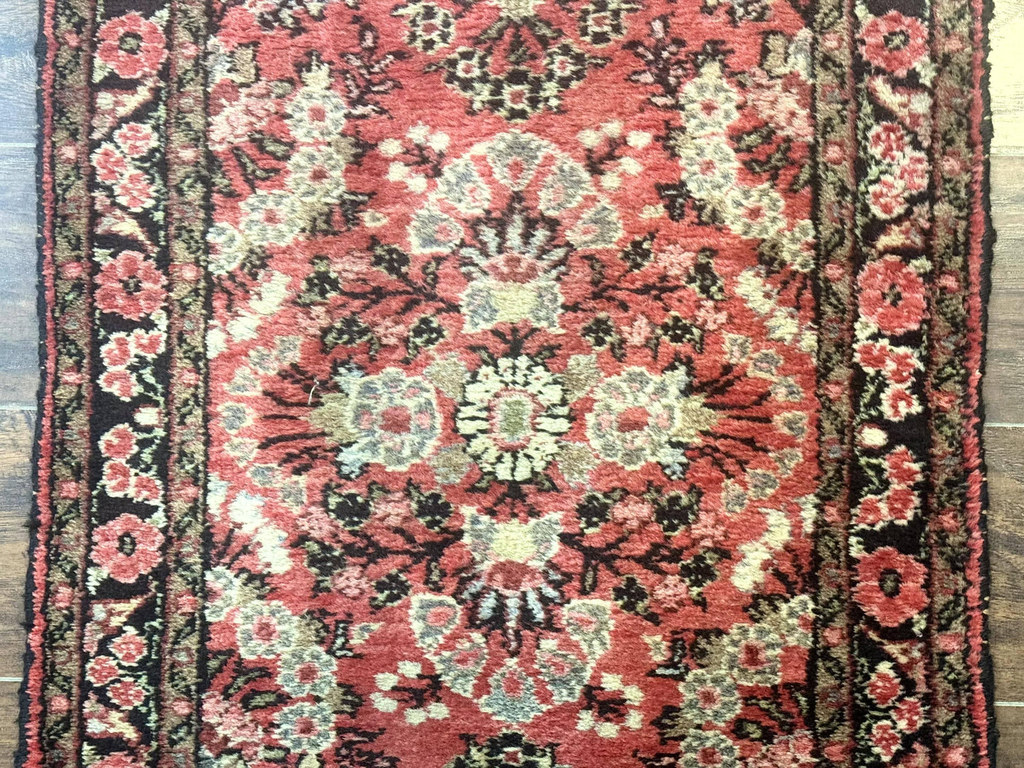Persian Hamadan Runner Rug 2 x 13.6 – Red Floral Wool Hallway Carpet