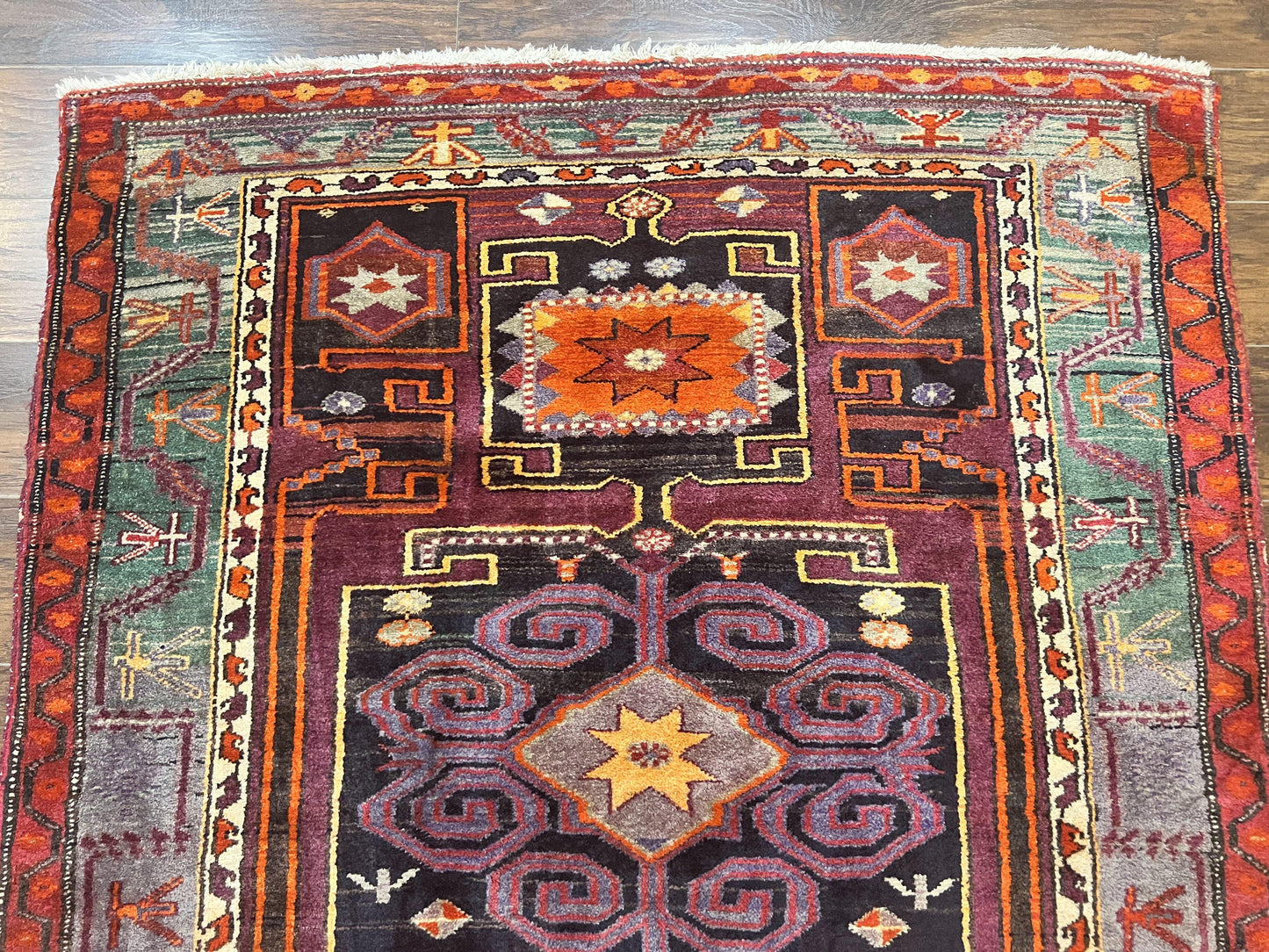 Persian Tribal Rug 5x6, Persian Nahavand Rug, Purple, Geometric Vintage Wool Handmade Carpet