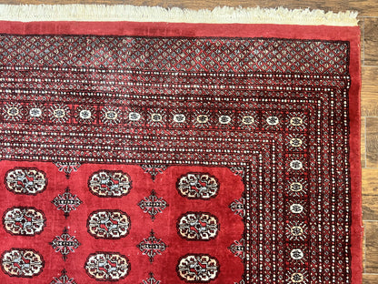 Turkoman Rug 8 x 11.6 Red Bokhara Pakistani Wool Handmade Vintage Carpet