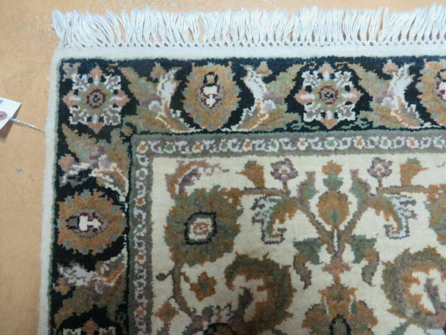Handmade Indian Wool Rug 25x38 Floral Pattern Vintage 1980s Carpet