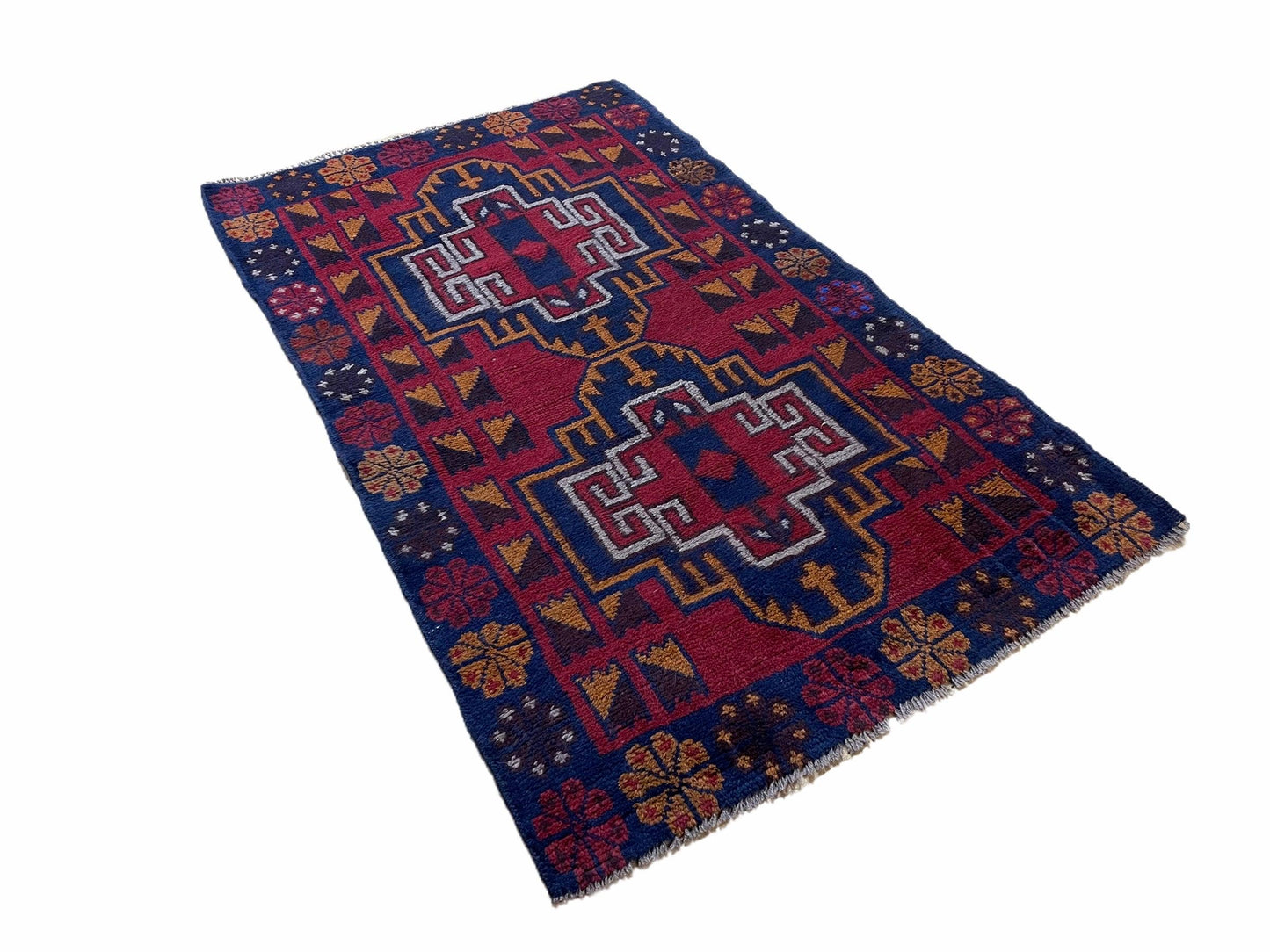 Baluchi Wool Rug Vintage Handmade Afghan 3 By 4.3 Feet Tribal Art