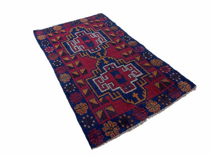 Baluchi Wool Rug Vintage Handmade Afghan 3 By 4.3 Feet Tribal Art