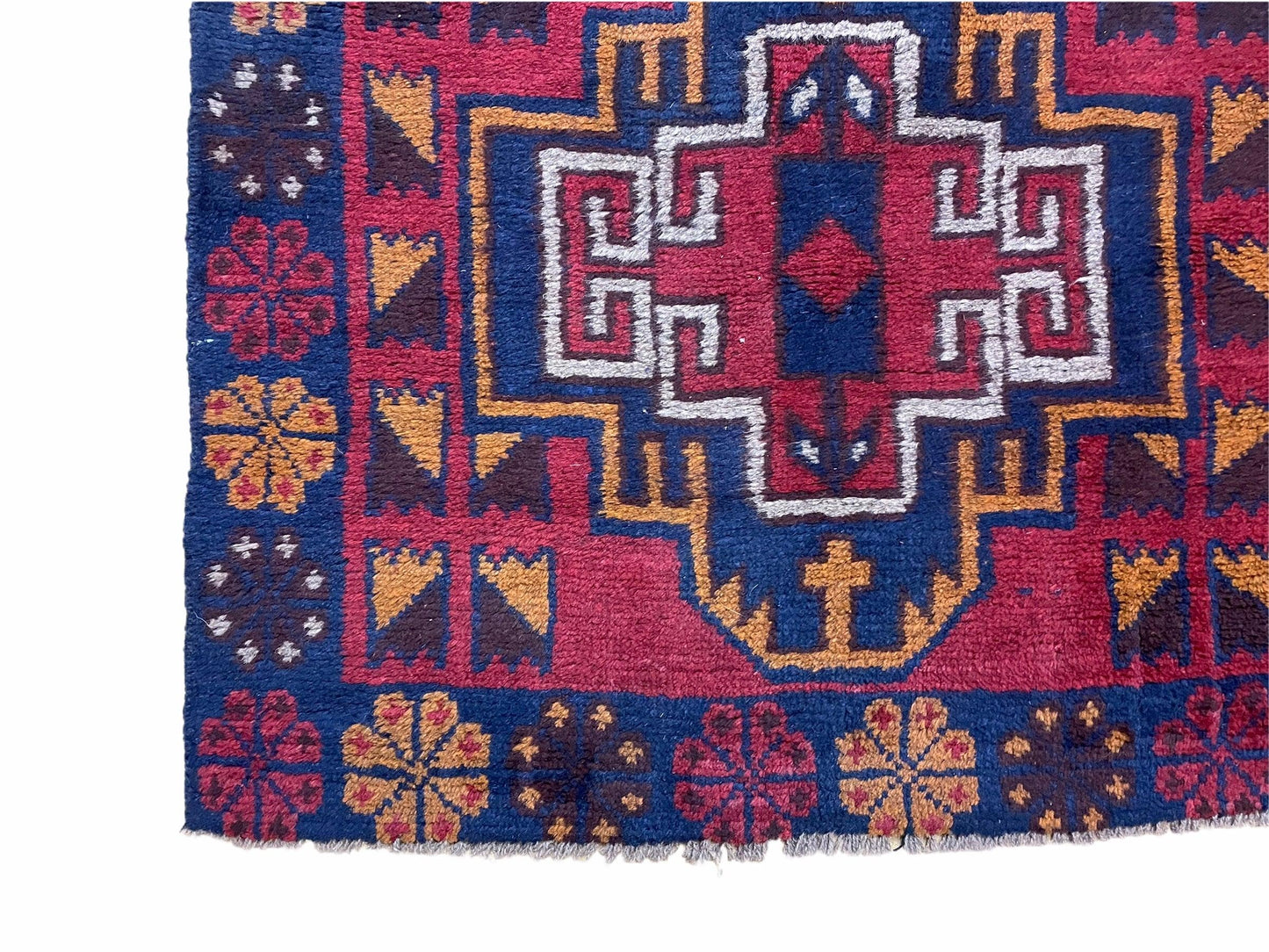 Baluchi Wool Rug Vintage Handmade Afghan 3 By 4.3 Feet Tribal Art