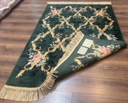 Karastan Garden of Eden Rug 4x6 Green Savonnerie Vintage Carpet