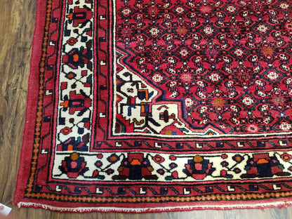 Vintage Persian Hamedan Rug 7x10, Angelas Mahi Pattern, Red, Wool, Hand-Knotted