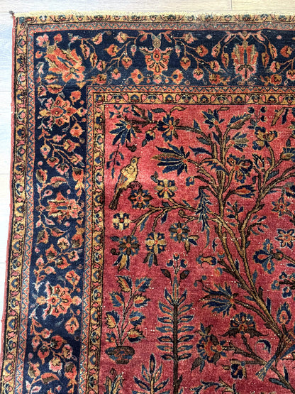 Antique Persian Tree of Life Rug 3x5, Manchester Wool, Bird Pictorials, Fine 240 KPSI, Red Navy Blue