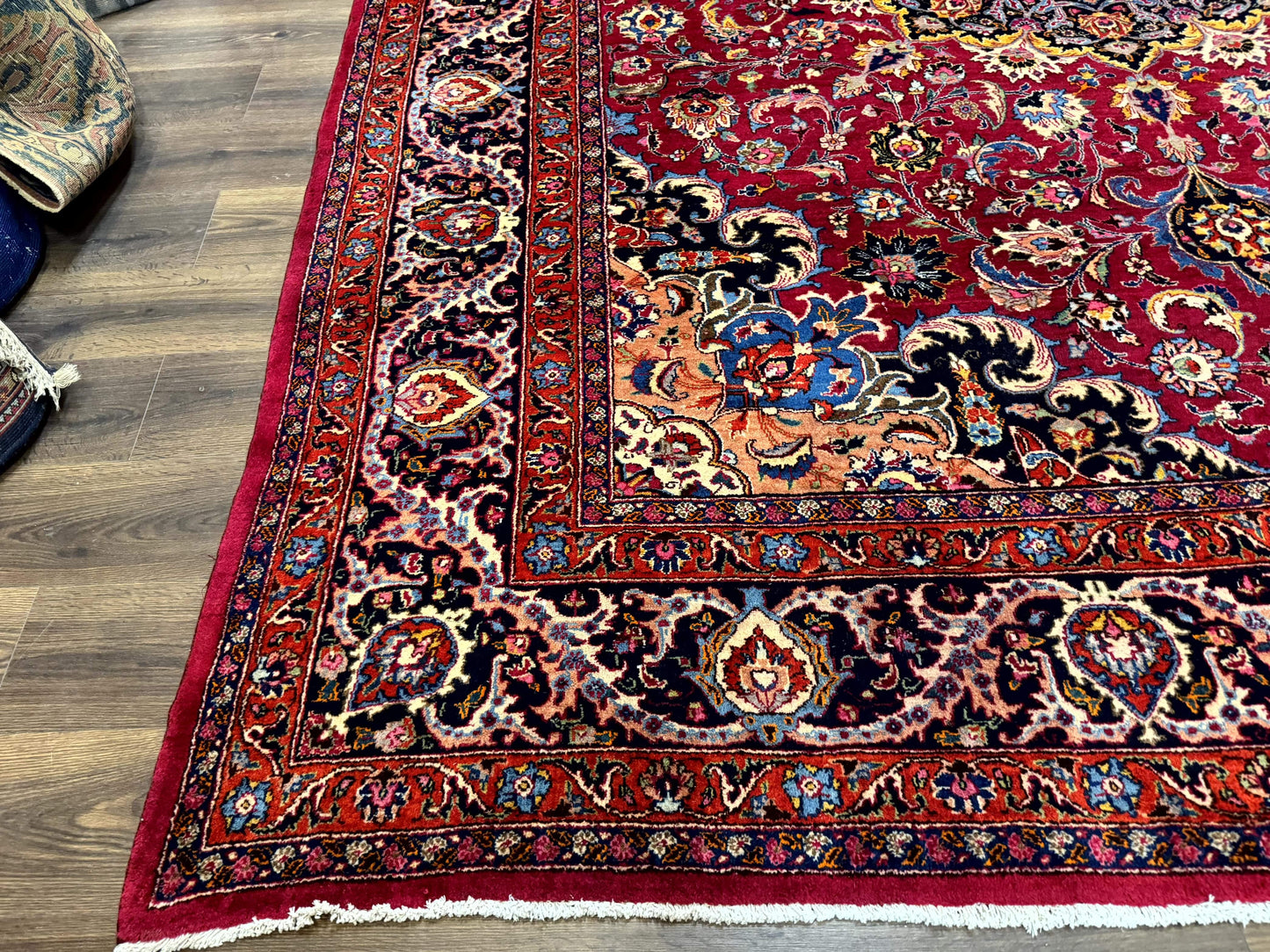 Red Persian Mashad Rug 10x13 - Floral Medallion Signed By Masterweaver