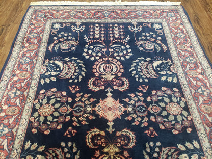 Indo Persian Rug 4x6 Hand Knotted Wool Oriental Carpet Dark Blue Floral Entryway