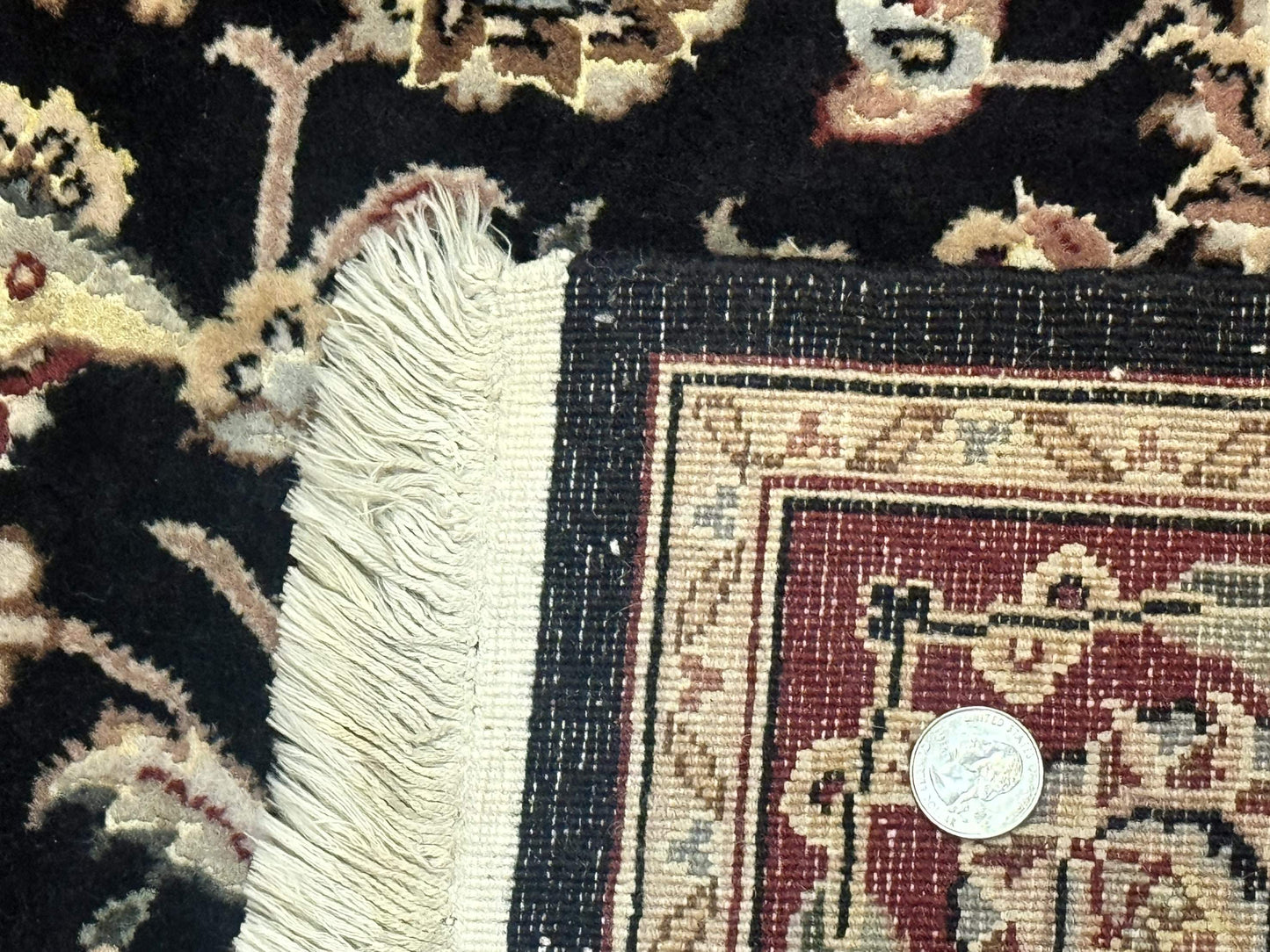 Pak Persian Rug 4x6, Black and Burgundy, Floral Allover, Wool and Silk