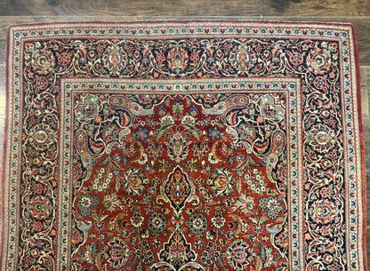 Persian Kashan Rug 4x7 Vintage Red Floral Medallion Handwoven Wool