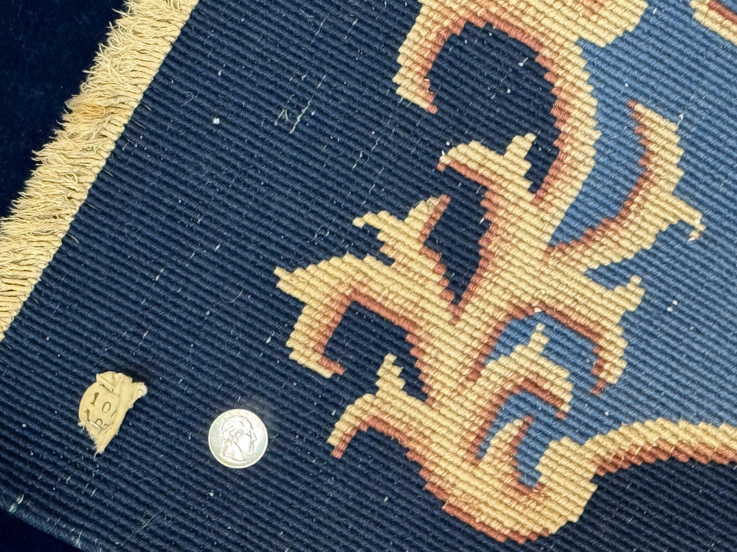 Blue Chinese Art Deco Rug 9x12 Hand Knotted Wool Vintage Rug