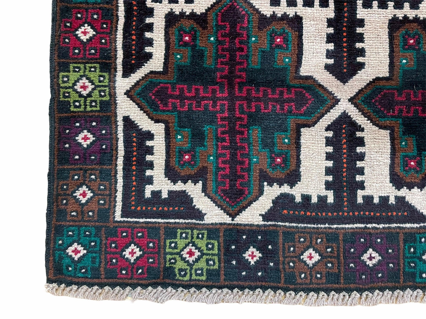 Vintage Handmade Baluchi Wool Rug Afghan Tribal Carpet Red Beige Green 3 By 4 Feet